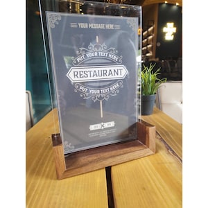 Suporte de menu acrílico, suporte de menu de madeira, menu de mesa, menu de mesa transparente, bar, restaurante, café, modelo de menu, placa de menu, suporte de sinalização