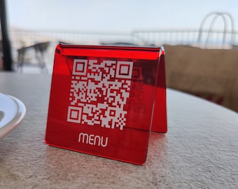 QR Red Acrylic Menu stands, Touch less QR Menu stand, Connect WiFi QR, Table signs, Free Standing Price Display, Menu table tents