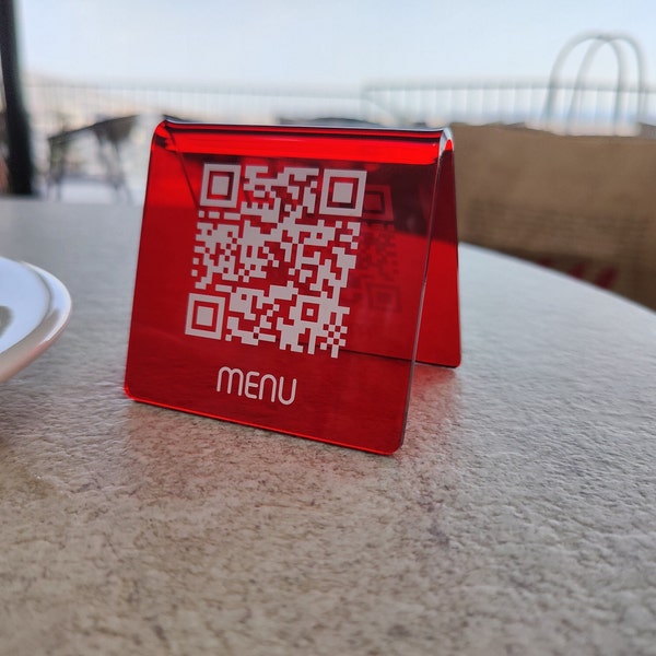 QR Red Acrylic Menu stands, Touch less QR Menu stand, Connect WiFi QR, Table signs, Free Standing Price Display, Menu table tents