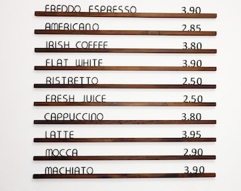 Custom Walnut Wall Menu Board with Changeable Letters – Wooden Café & Bakery Menu Display – Personalized Real Wood Wall-Mounted Signage