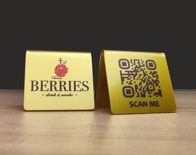 Featured listing image: Golden Mini Acrylic QR Menu stands,Touchless Menu QR stand, Easy wipe, Connect WiFi QR, Table signs, Free Standing Price Display, table tent