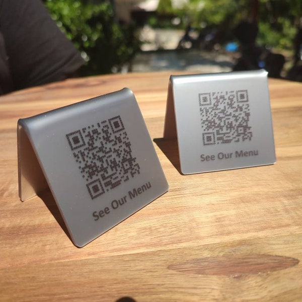 QR Menu Silver Acrylic stands,Touchless Menu QR stand, Easy wipe, Connect WiFi QR, Table signs, Free Standing Price Display, table tents