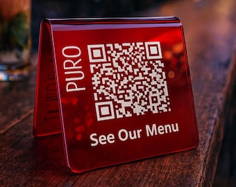 Red Acrylic QR Table Stand – QR Menu Display, WiFi QR Code Sign, Restaurant Table Sign, Wedding Table Number Stand