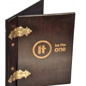Handmade Wooden Menu Cover / Menu Holder for Restaurants, Bars and Hotels with logo ENGRAVING, Gold Hinges, Waterproofed and color protected