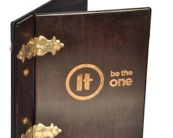 Handmade Wooden Menu Cover / Menu Holder for Restaurants, Bars and Hotels with logo ENGRAVING, Gold Hinges, Waterproofed and color protected