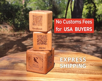 Custom Engraved Wooden QR Menu Cube | Beech Wood Table Stand for Restaurant, Cafe & Hotel | Contactless Digital Menu Sign | Restaurant Decor