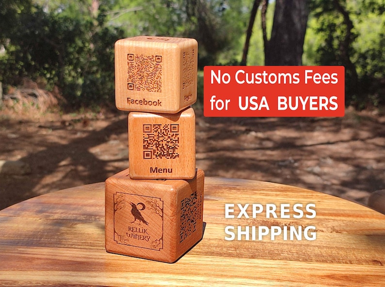 Custom Engraved Wooden QR Menu Cube | Beech Wood Table Stand for ...