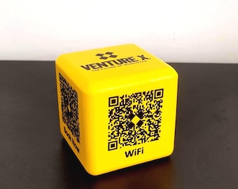 Custom QR Menu Yellow Cube | Contactless Wooden QR Table Stand | WiFi & Social Media QR Display | Restaurant Café Hotel Bar