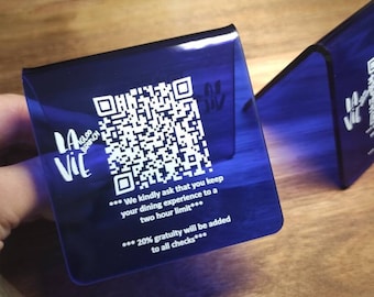 Blue Acrylic QR table tents, Touchless Menu, QR stand, Connect WiFi QR, Table signs, Free Standing Price Display, qr Sign, qr menu