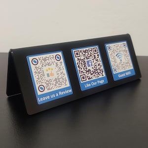 Custom Acrylic QR Code Stands for 3 Different QRs | Touchless Menu, WiFi, Review, Payment QR, Table signs, Price Display, Table Number Tent