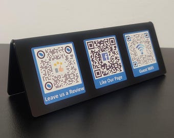 Custom Acrylic QR Code Stands for 3 Different QRs | Touchless Menu, WiFi, Review, Payment QR, Table signs, Price Display, Table Number Tent