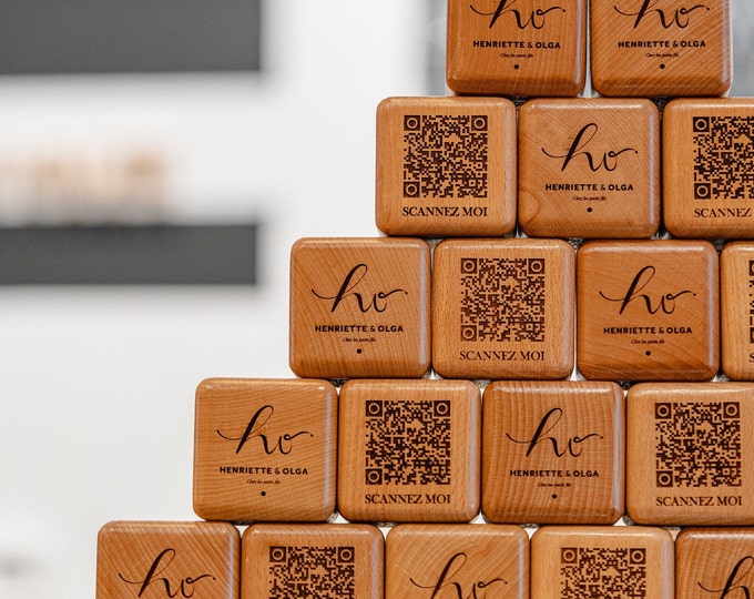Featured listing image: QR MENU | QR Table Stand Engraved on Wooden Cube | Digital menus for Restaurant, Coffeeshop, Hotel | Contactless Menu