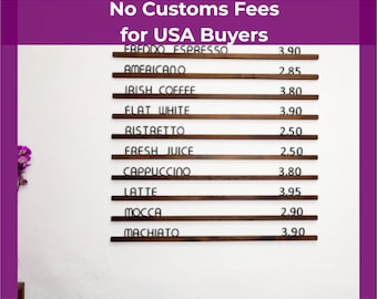 Solid Walnut Wall Menu Board | Changeable Acrylic Letters | Handcrafted Café & Bar Display | No-Drill | DDP for U.S. Buyers