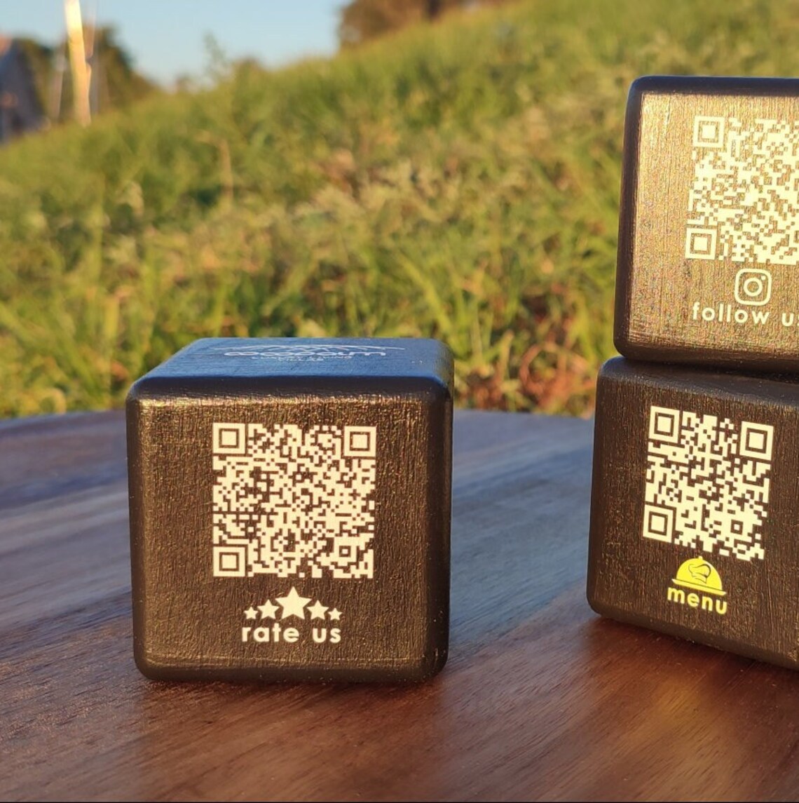 QR MENU | QR Table Stand | Black Wooden Cube | Digital Menus for ...