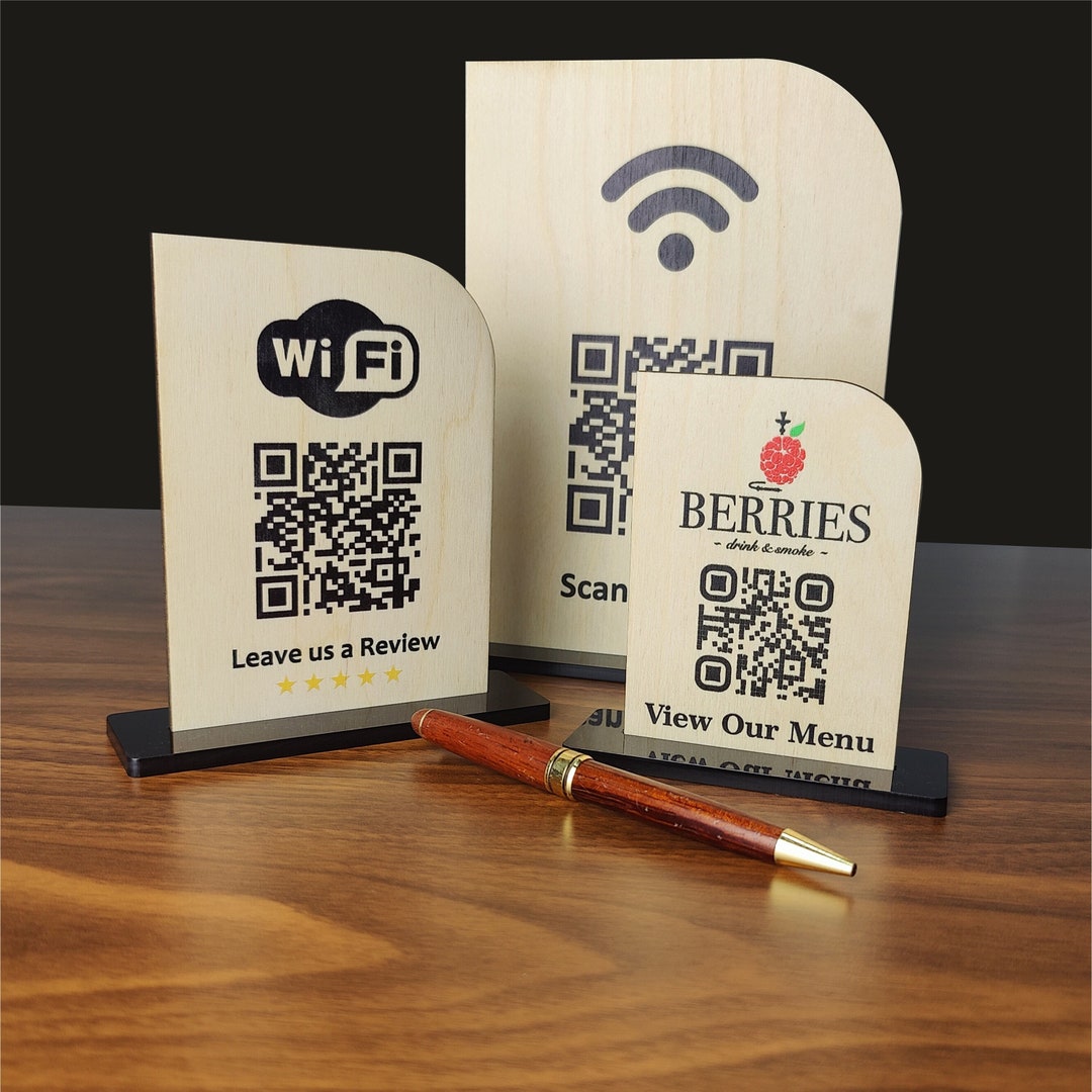 Wooden QR Code Table Stand With Acrylic Base Print QR Menu for ...
