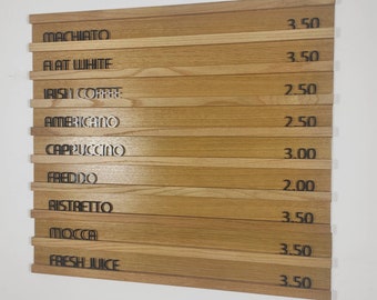 Wooden Wall Rail Board, Acrylic Modern Changeable Letter Board, Oak, Baker Menu, Letter Ledges Set, Cafe Menu Holder, Coffee Bar Sign