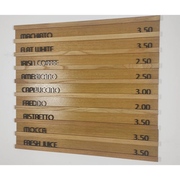 Tablero de madera para pared, tablero de letras intercambiable moderno de acrílico, roble, menú de panadería, juego de repisas para letras, soporte para menú de cafetería, letrero de cafetería