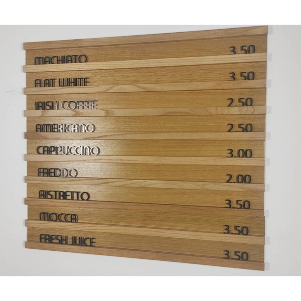 Wandschienenbrett aus Holz, modernes veränderbares Buchstabenbrett aus Acryl, Eiche, Baker-Menü, Buchstabenleisten-Set, Cafe-Menühalter, Kaffeebar-Zeichen