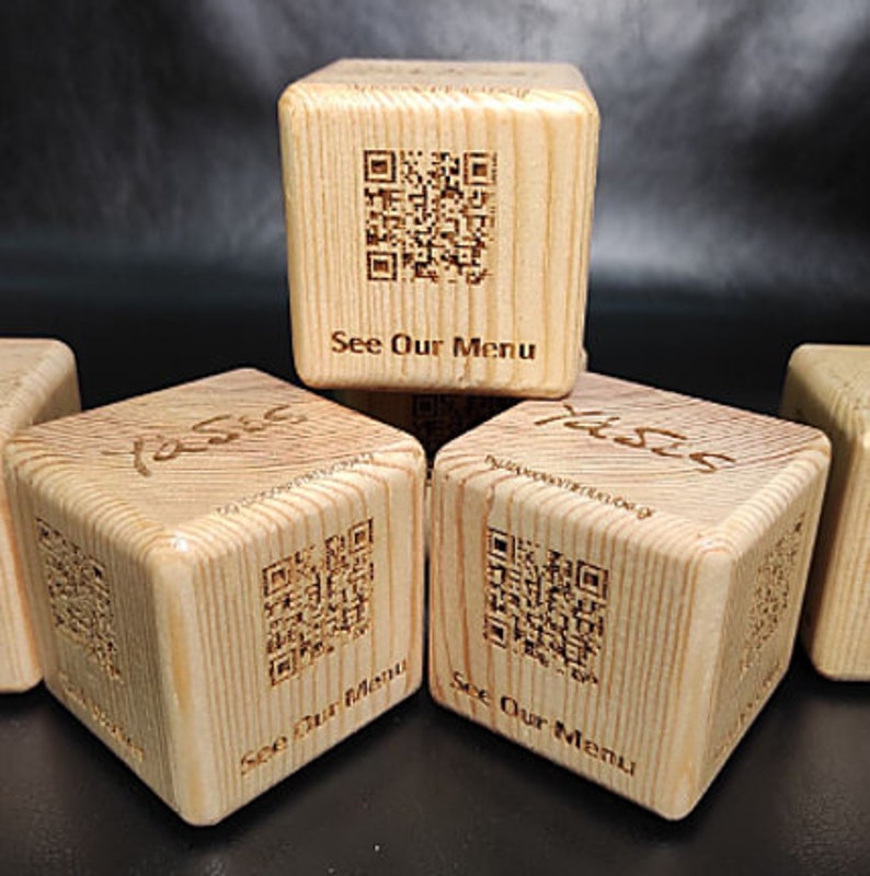 QR MENU QR Table Stand Engraved on Wooden Cube Digital Etsy