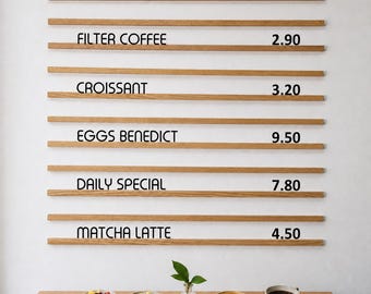 Hanging Price Sign, Coffee Bar Wall Menu, Changeable Letter Board, Cafe Menu Holder, Bakery Menu, Real Oak or Walnut, No Drill