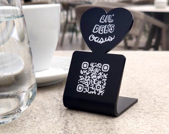 Heart Acrylic QR Code Table Sign, Touchless QR Menu Stand