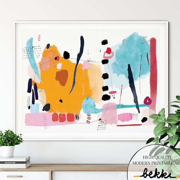 Modern Colorful Printable Wall Art, Large Abstract Printable Art, Colorful Abstract Art Print, Instant Download Modern Wall Art