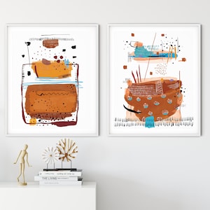 Burnt Orange Set of 2 Printable Art For Modern Living Room Wall Art Decor,Burnt Orange And Teal Art Printable, Modern Instant Download Art