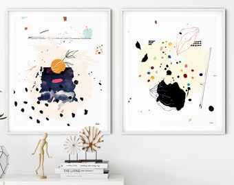 Set of 2 Abstract Printable Art For Modern Living Room Wall Decor, Colorful Abstract Printable Set of 2 Paintings, Abstract Download Art