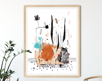 Abstract Watercolor Printable Wall Art, Modern Abstract Burnt Orange And Black Watercolor Printable Art, Instant Download Watercolor Art