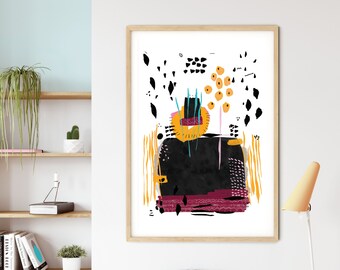 Black Yellow Printable Wall Art, Downloadable Modern Abstract Painting, Instant Download Printable Black And Yellow Art For Home Wall Decor