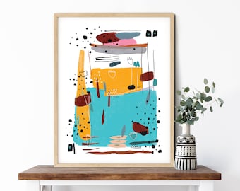 Modern Abstract Teal Printable Wall Art For Home Wall Decor,Downloadable Abstract Poster Painting,Instant Download Printable Art Teal Yellow