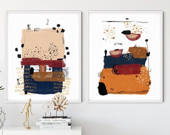 Burnt Orange Printable Wall Art Set Of 2, Set Of 2 Modern Abstract Paintings, Set Of 2 Burnt Orange Download Wall Art, Instant Download Set