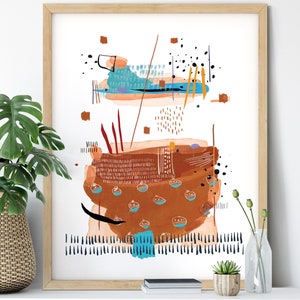 Burnt Orange Modern Printable Art For Modern Home Wall Art Decor, Instant Download Abstract Burnt Orange And Teal Wall Art