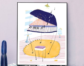 Arte de descarga instantánea de piano moderno para decoración de arte de pared moderna, arte de pared imprimible de piano, impresión de arte de piano de música, regalos de piano, carteles de piano