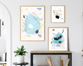 Set of 3 Blue Printable Watercolor Art, Set of 3 Modern Abstract Art Print, Abstract Wall Art Set Of 3, Downloadable Art Prints