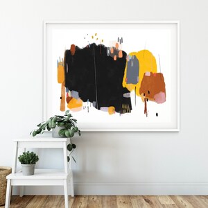 Download Black And Yellow Abstract Painting For Modern Bedroom Above Bed Wall Art Decor, Black And Yellow Downloadable Art