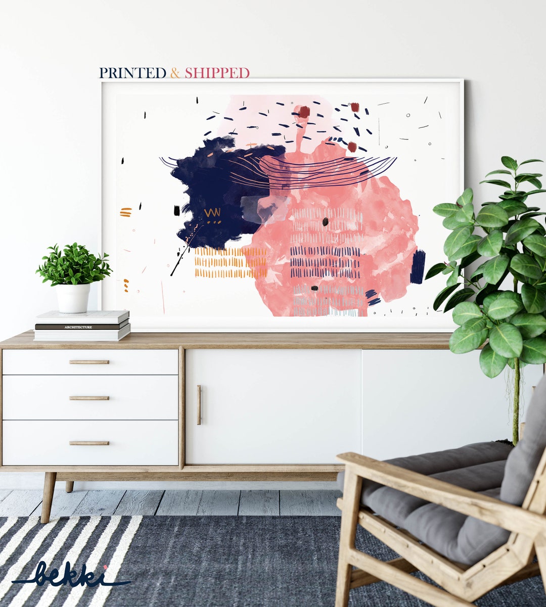Pink and Navy Blue Abstract Wall Art Print, Modern Abstract Art Print ...