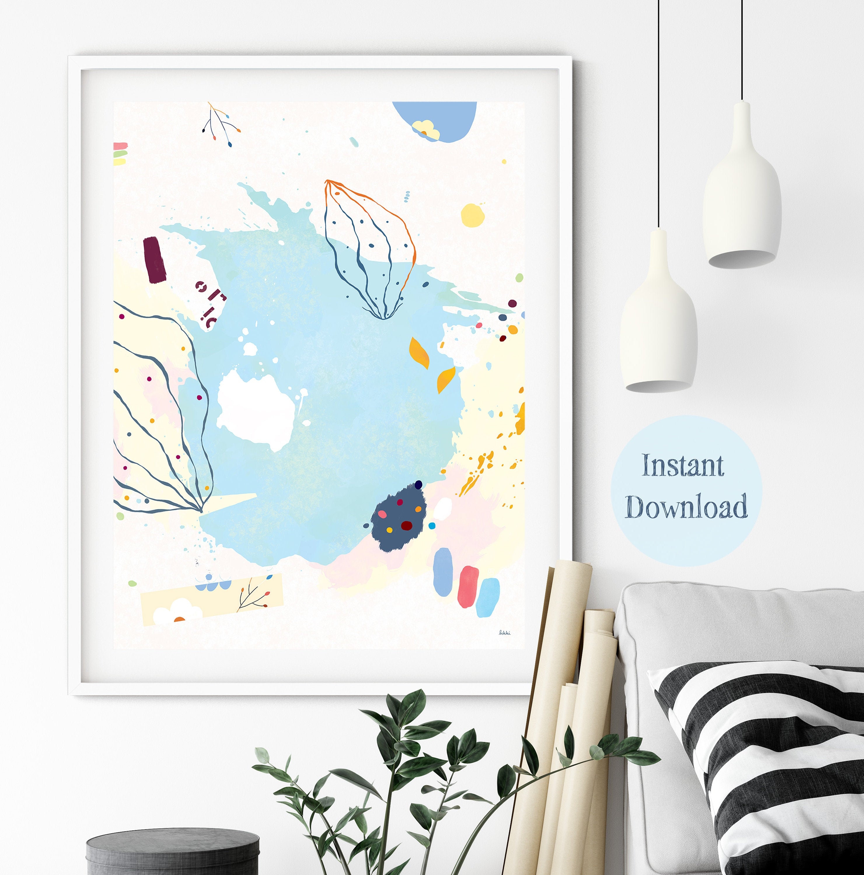 Abstract Printable Blue Painting, Modern Blue Abstract Printable Wall ...