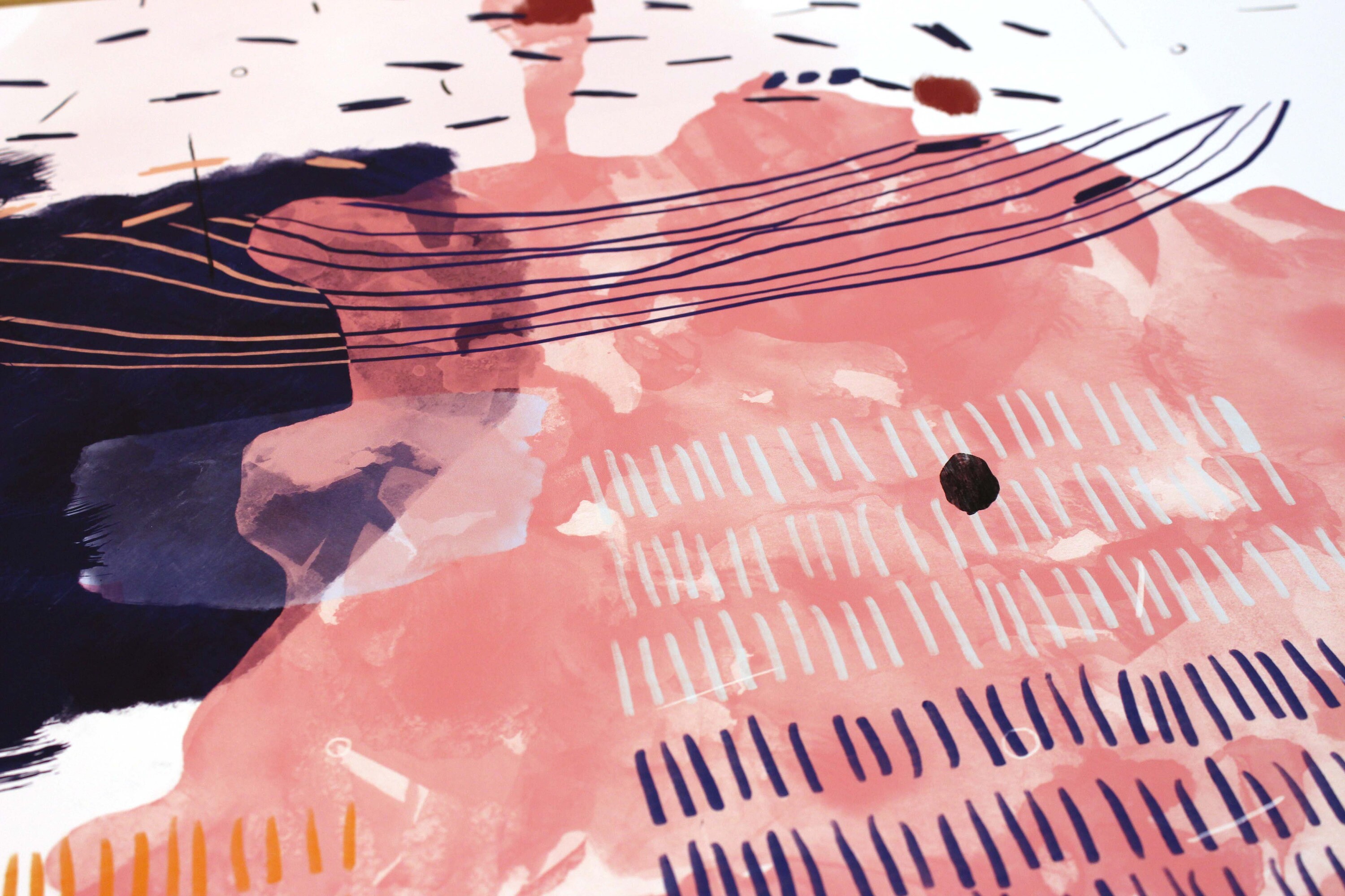 Pink and Navy Blue Abstract Wall Art Print, Modern Abstract Art Print ...