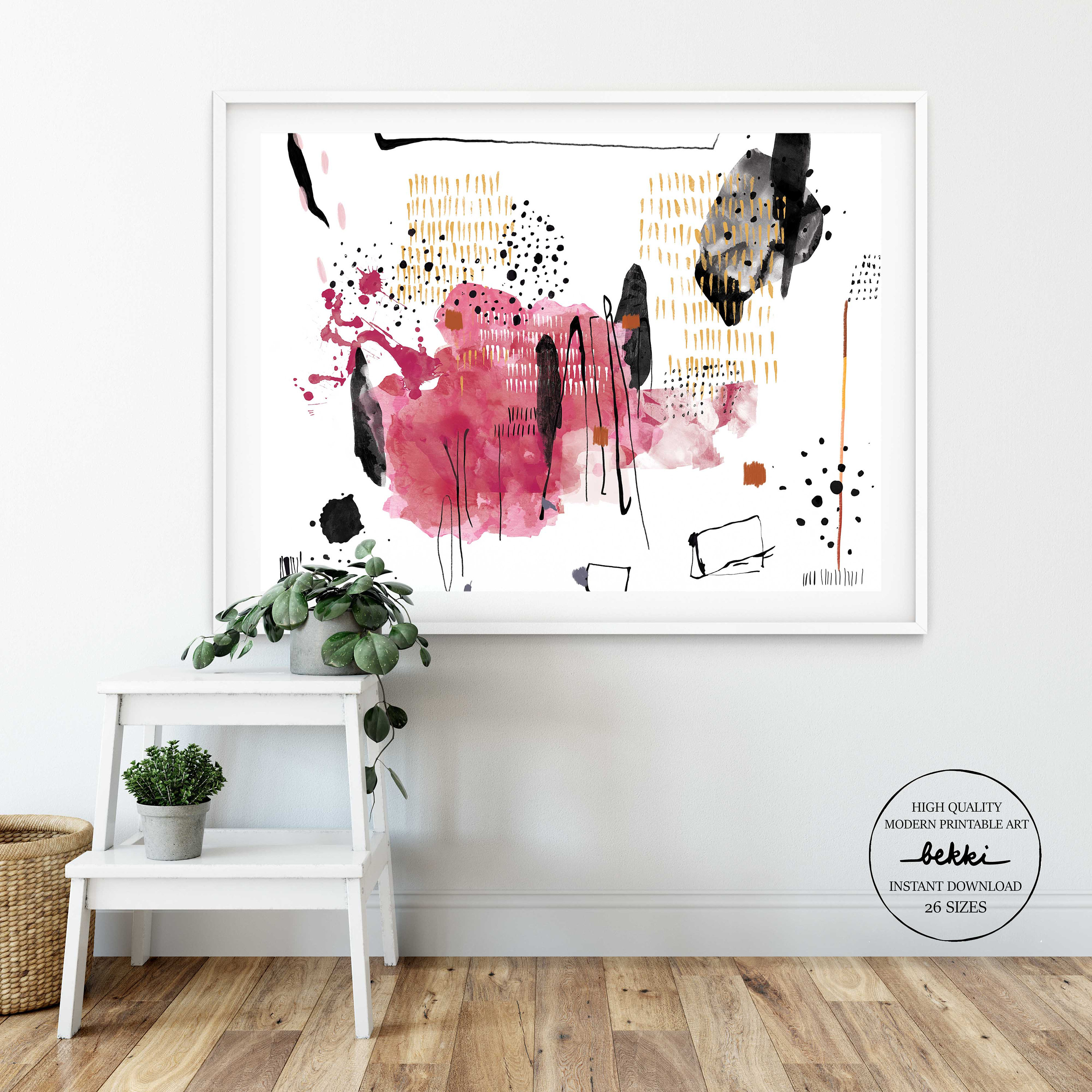 Modern Pink Printable Wall Art, Contemporary Art Download, Living Room ...