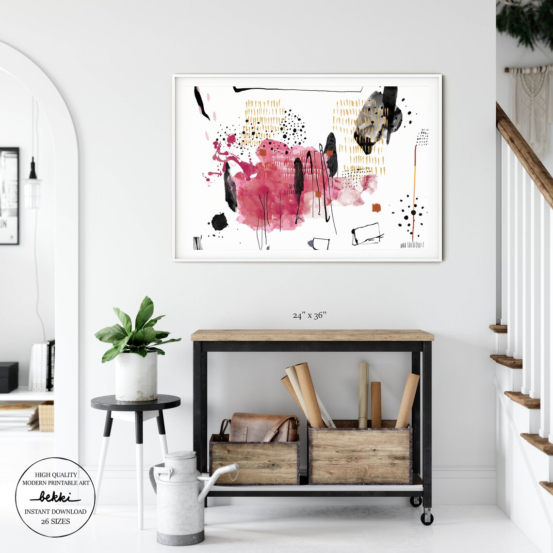 Modern Pink Printable Wall Art Contemporary Art Download | Etsy