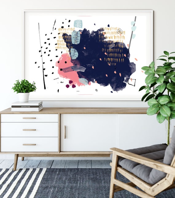 Navy Blue And Pink Printable Wall Art,Blush Pink And Navy Blue Instant Download Printable Art, Pink Navy Abstract Digital Art Download