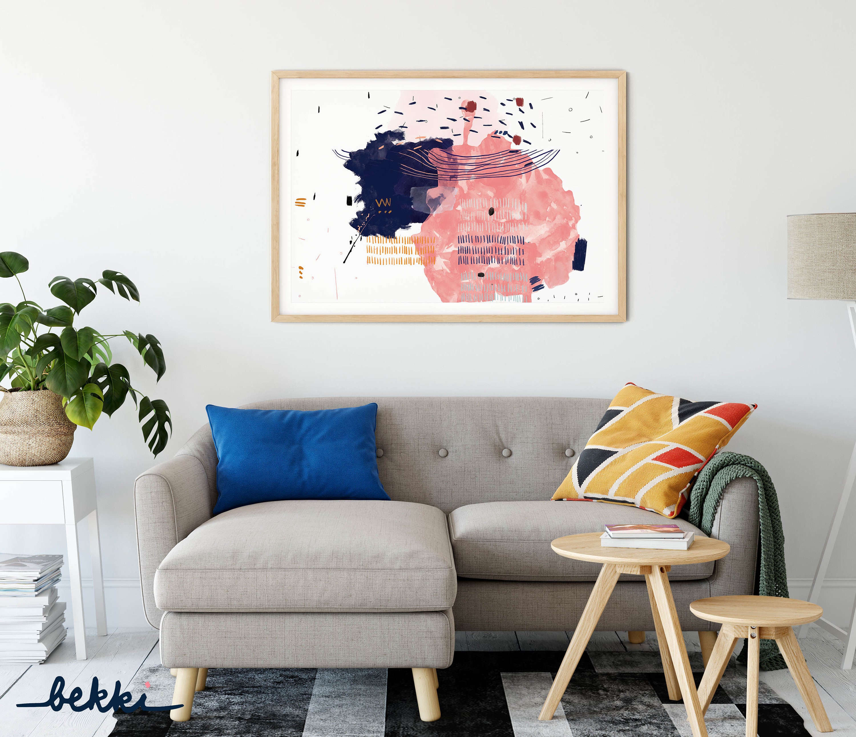 Pink and Navy Blue Abstract Wall Art Print Modern Abstract - Etsy