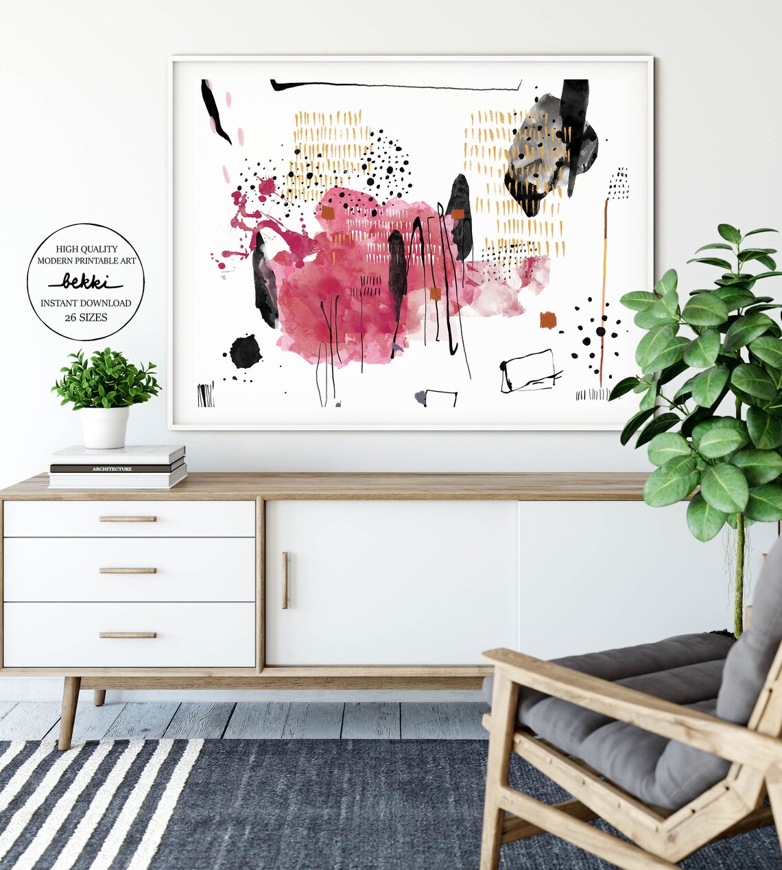 Modern Pink Printable Wall Art Contemporary Art Download - Etsy