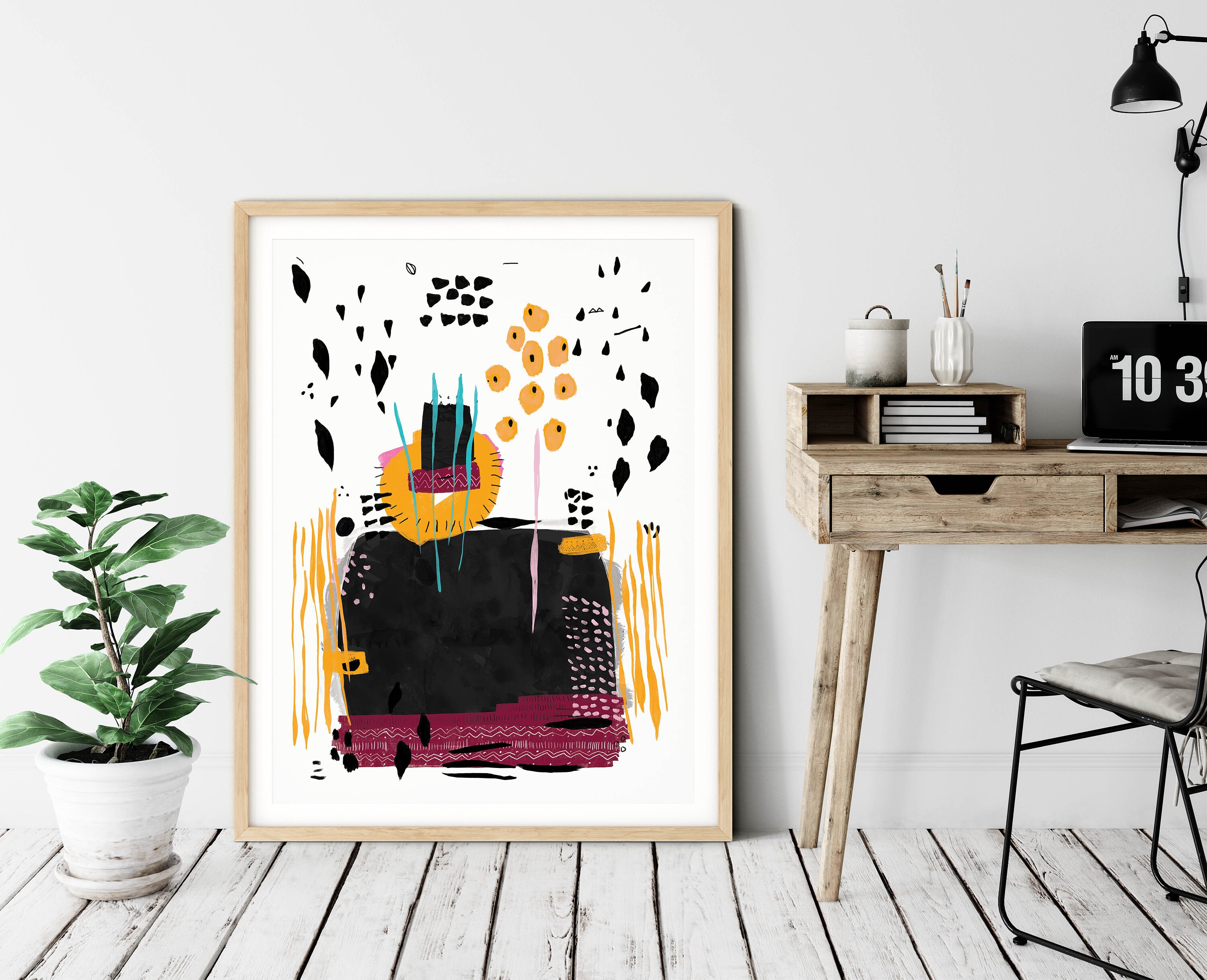 Black Yellow Printable Wall Art Downloadable Modern Abstract Etsy