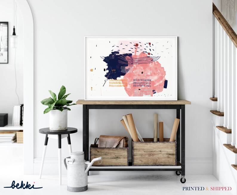 Pink and Navy Blue Abstract Wall Art Print Modern Abstract | Etsy