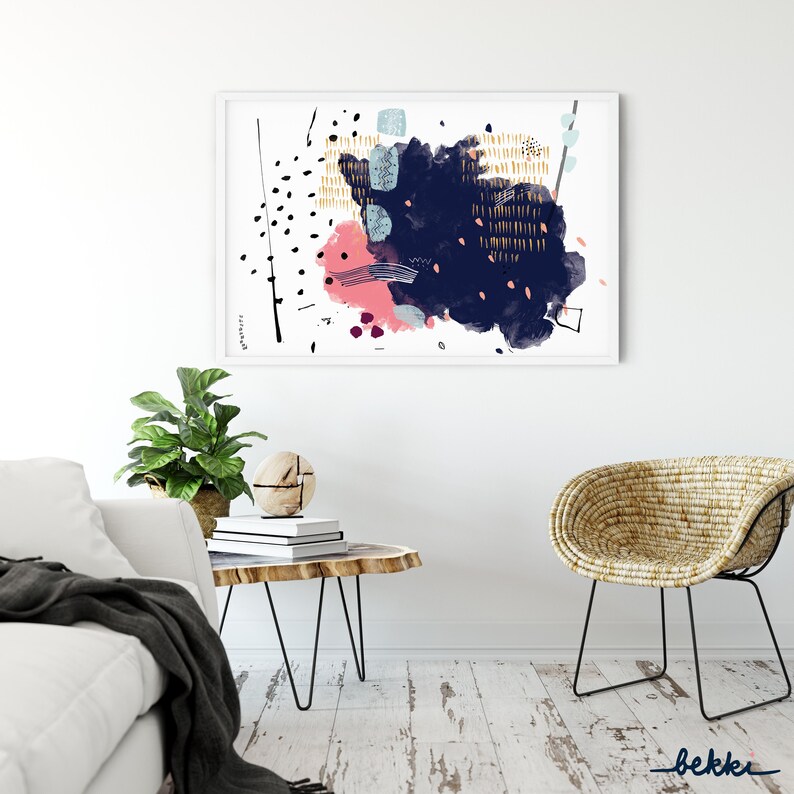 Navy Blue Abstract Wall Art Print Modern Abstract Art Print Etsy