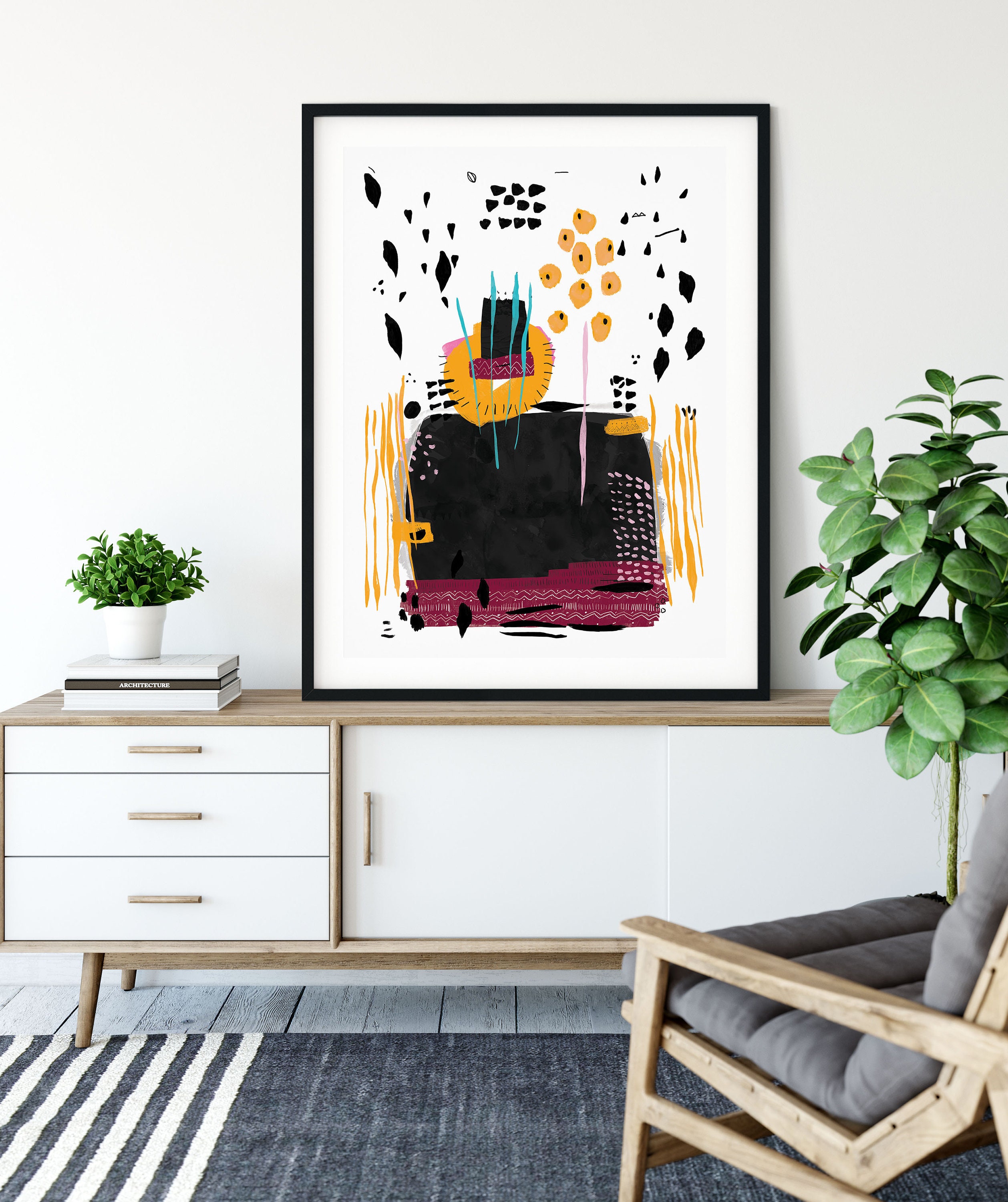 Black Yellow Printable Wall Art Downloadable Modern Abstract Etsy