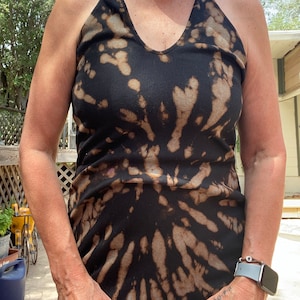 UP041 Black knit dress. Rib knit dress. Black halter dress. Bleached dyed dress.