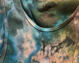 Camiseta sin mangas teñida de verde/azul
